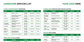 Landscaping Services List Template (+Free PDF Download) | Aspire